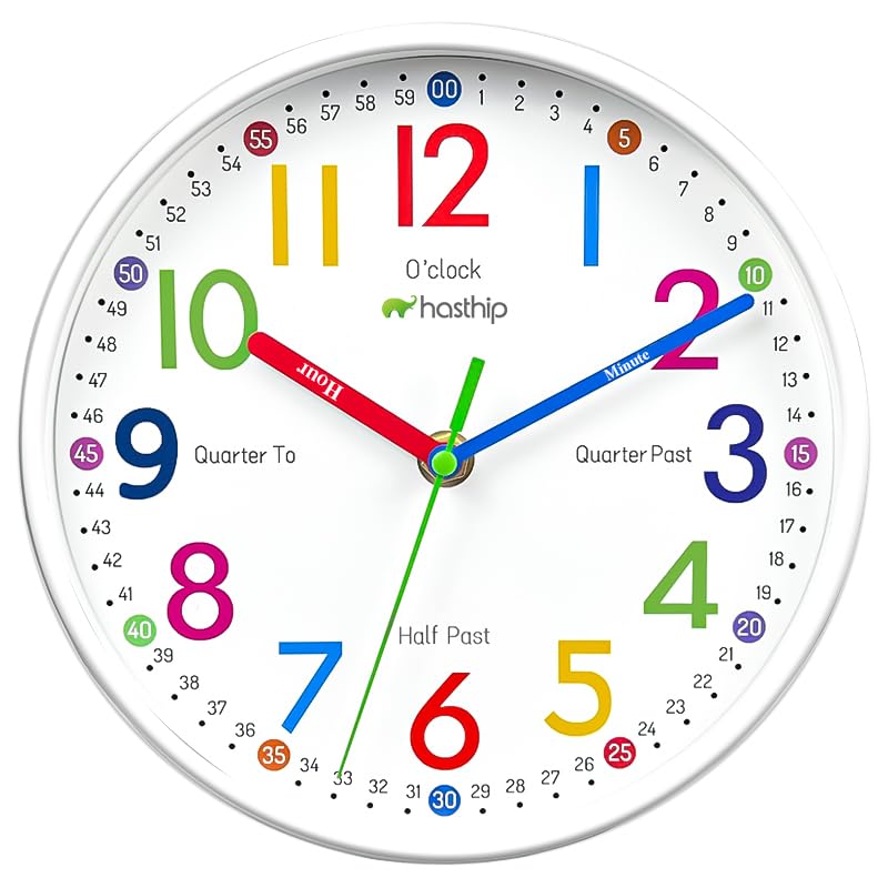 HASTHIP® Silent Kids Wall Clock – Non-Ticking, Battery-Powered, Ideal for Teaching Time and Stylish Décor in Any Room - 8 Inch-image-27