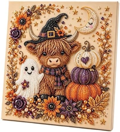 HOIDOKLY Halloween Ghost Pearl Art DIY Kit, Cute 3D Pearl Mosaic Craft Set for Adults & Beginners, Spooky Ghost Pumpkin Canvas Art for Fall Home Decor, Wall Art for Gift