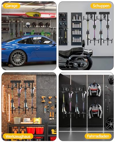 Fahrrad Wandhalterung für 4 Fahrräder + 2 Helme,Bike Storage Wandhalterung bis zu 300 Pfund, Robust Fahrradaufhängung Wand, Fahrradaufbewahrung mit Haken für Garage