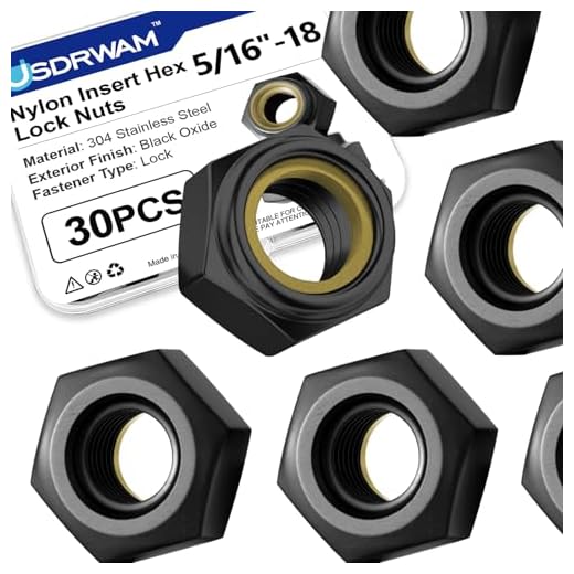 30 Pack 5/16"-18 Lock Nuts, 304 Stainless Steel Black PVD Hex Nylock Nuts for Machinery and Construction Equipment