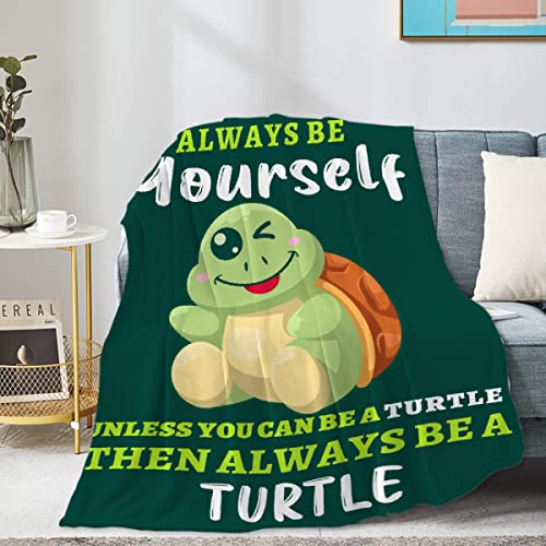 Homiehug Then Be A Turtle Soft Blanket Funny Flannel Plush Gifts Cozy Fuzzy Throws for Nap Bedding Sheet Couch Ocean Sea Decor Tapestries Child Non-Shedding 90