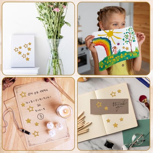 Sterne Sticker 6 Blatt, Glitzernde Sternen Aufkleber, Selbstklebende Gold/Silber Sternchen-Aufkleber, Sterne Sticker für Schülerbelohnungen, Verhaltensdiagramm, Schülerplaner