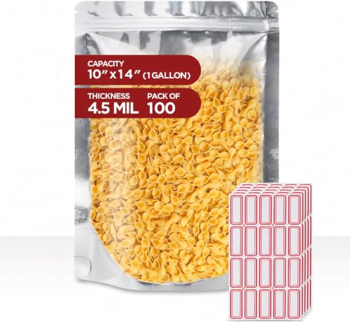 BELLE KR® 100 Pcs 1 Gallon Mylar Bags for food storage - Gusseted Bottom
