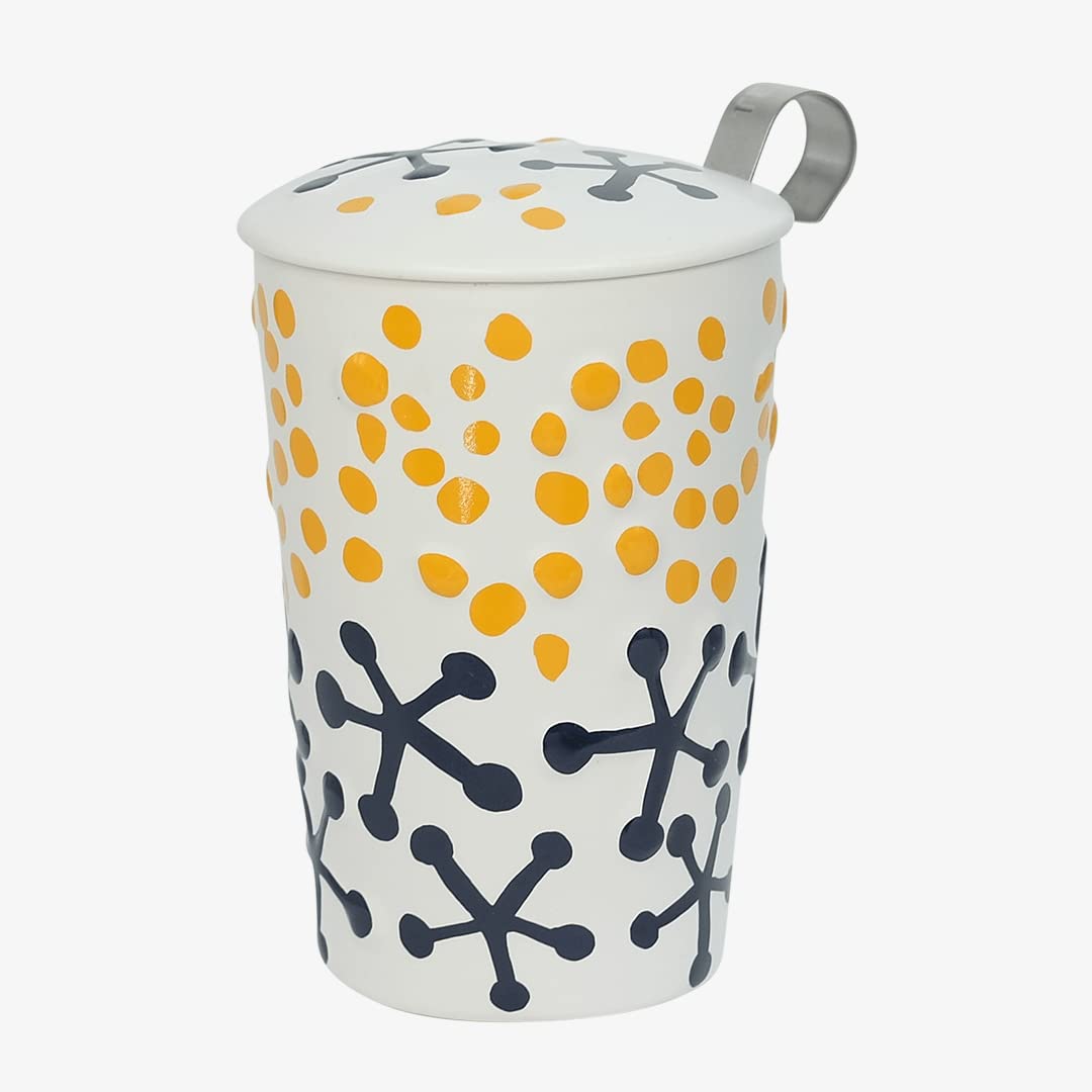Eigenart Teaeve Potato Print Double-Walled Porcelain Mug with Lid and Stainless Steel Strainer, BPA-Free, 350 ml, 80054