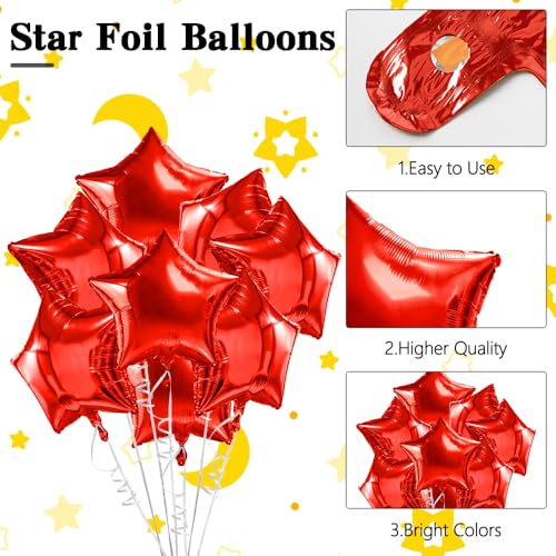 Image of Star Balloons, 18 Inch Foil Balloons, 10 PCS Star Balloons Foil, Red Star Foil Balloons Set Mylar Balloons Red Balloons Star for Birthday Party Anniversary Wedding New Year Valentine Decorations