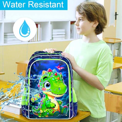 Image of AGSDON 3PCS Dinosaur Backpack for Boys, 16 inch Little Kids Preschool Bookbag, Elementary Backpacks and Lunch Box - Green
