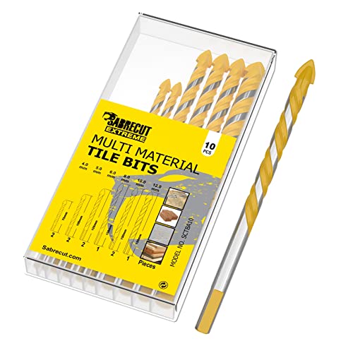 Set di 10 punte da trapano per piastrelle multimateriale SabreCut SCTBA10 per ceramica porcellana granito marmo con scatola di stoccaggio durevole