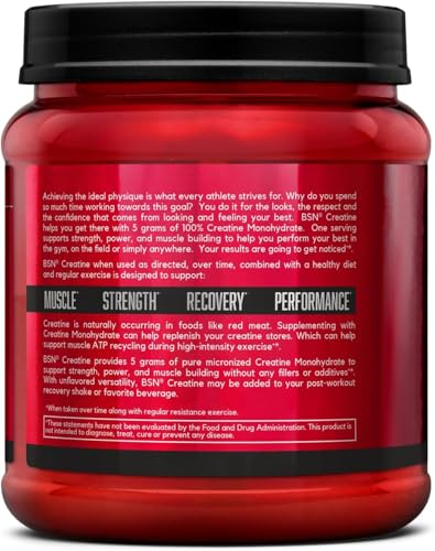 Image of BSN Micronized Creatine Monohydrate Powder, Unflavored Creatine Powder, Micronized, Supports Muscle Building, Supports Muscle Strength, Gym Supplement, 5g per Serving, 5000mg per Servings, 60 Servings