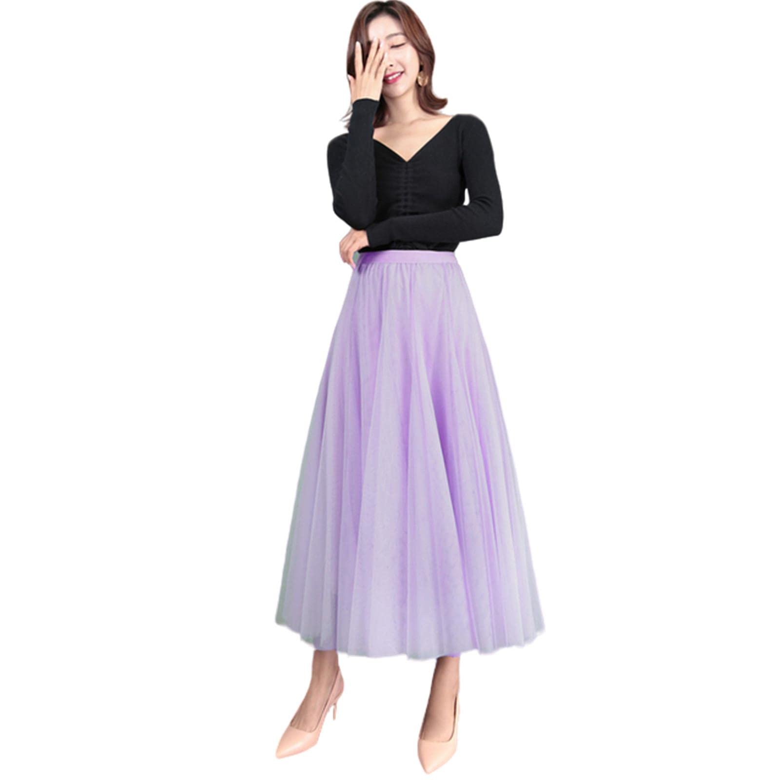 SHUIZONG Women'S Skirts Jielur Skirts Womens Autumn 3 Layers Princess Tulle Mesh Pleated Skirt Saia Female Jupe Summer Tutu Skirts Faldas Mujer Moda