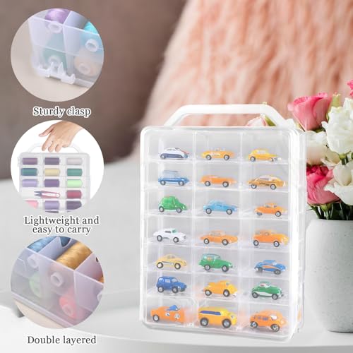 Image of EupHHonycs 2 PCS 46 Grids Sewing Organizer Double Sided Thread Box Storage Portable Clear Plastic Organizer Box for Embroidery Sewing Thread, Embroidery Floss, Needle, Beads, Small Crafts, Toy Cars