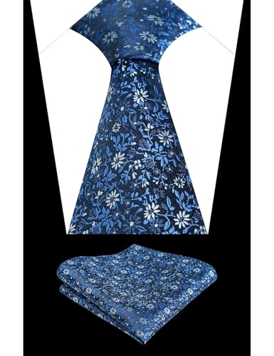 Image of Alizeal Mens 3.15inches Exquisite Floral Tie with Small Flower Printed Pocket Square
