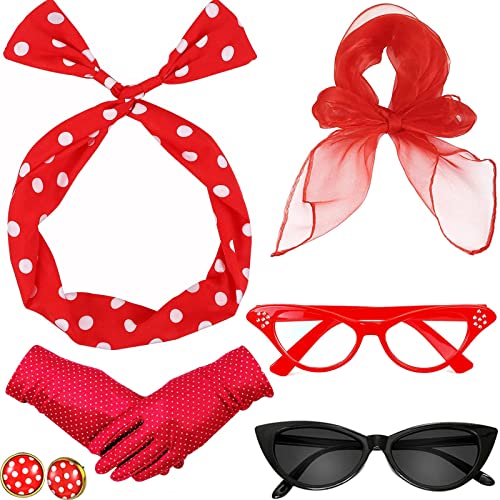 【Aprire la strada nel retro degli anni '50】Vestiti con piacere per le appassionate degli anni '50, abbiamo progettato questo set di costumi da donna degli anni '50 con accessori a pois e occhiali unici per far sentire le donne come negli anni '50 ed esprimere pienamente la loro femminilità in una serata retrò.