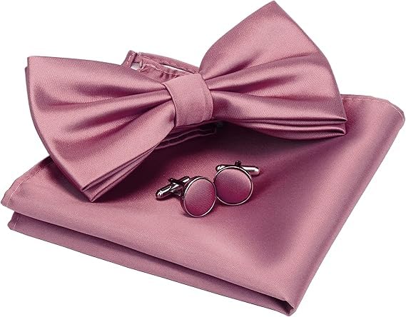 Image of GUSLESON Men's 3-pc Solid Color Bow Tie Gift Set - Double‑Fold Pre-Tied Bow Tie, Pocket Square, Cufflinks - Wedding Formal Party