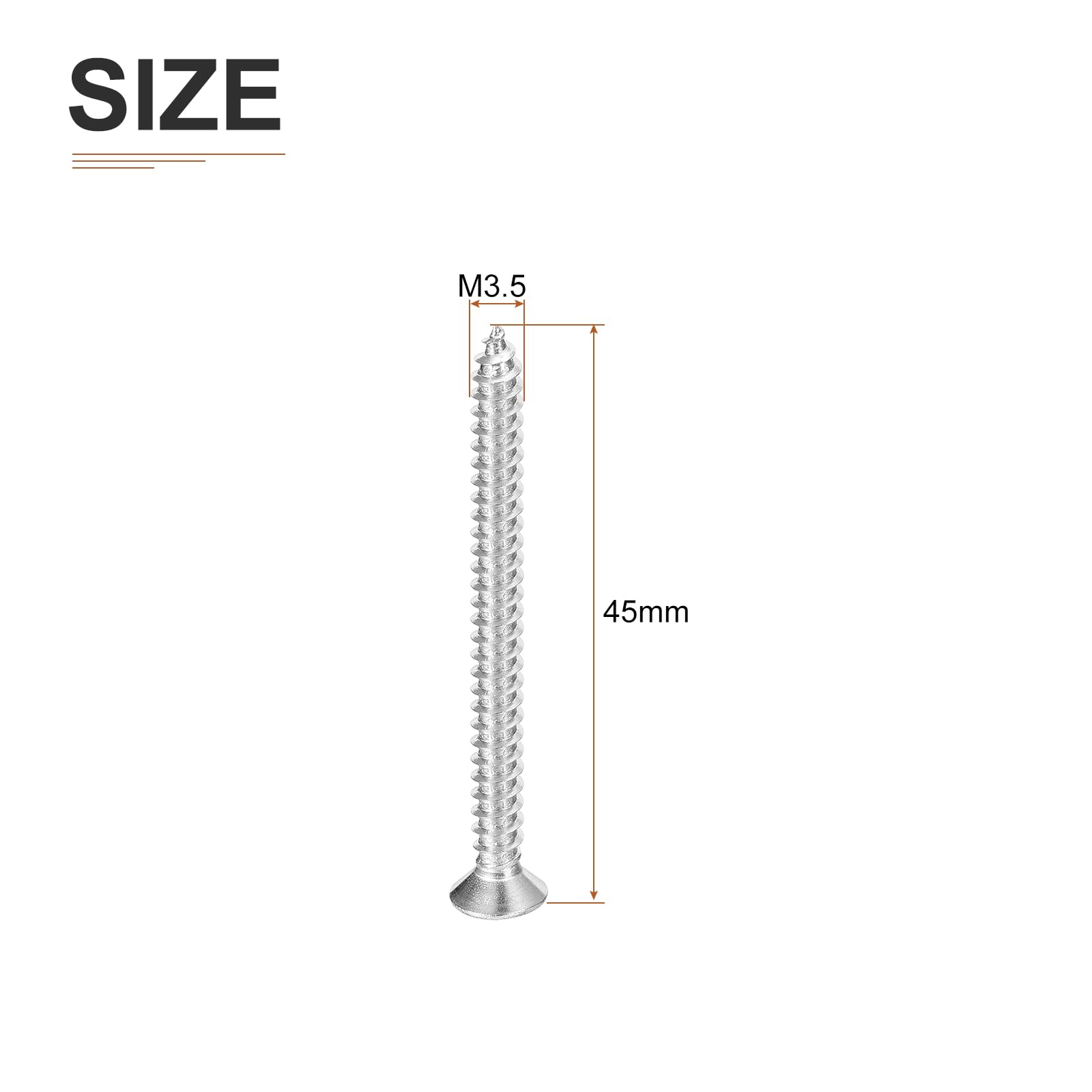 DTGN 50Pcs M3.5x45mm Flat Head Wood Screws, 304 Stainless Steel Phillips Self Tapping Screws - Good for Woodworking Furniture - Silver - Image 2