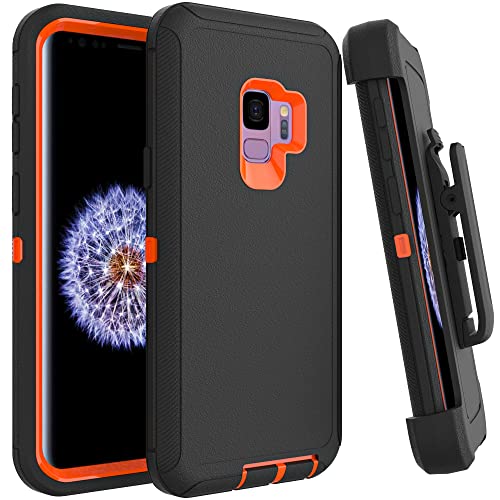 Image of Case for Galaxy S9 with Clip, Heavy-Duty Tough Rugged Shockproof Drop Protective Cover Cases for Samsung Galaxy S9, Black+Orange