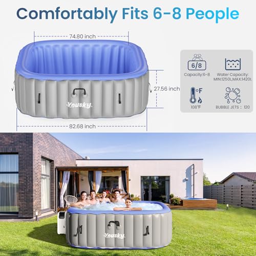 image for Yousky Inflatable Hot Tub 6-8 Person – Portable with 120 Bubble Jets