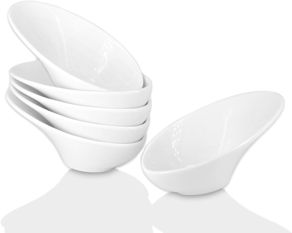 Sushi Soy Sauce Dish - Dipping Bowls Set, White Porcelain Dipping Sauce Bowls/Dishes for Soy Sauce, Ketchup, BBQ Sauce or Seasoning- 1 Oz,Set of 6,D2