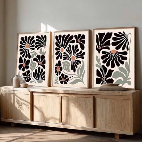 Image of kotart Abstract Botanical Art Home Decoration Painting | Floral Paintings With Frame For Living Room Bed Room Hotel Wall Decor Digital Reprint Set of 3 (13X17 inch)
