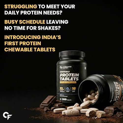 Image of Carbamide Forte Protein Chewable - 12g Whey Protein Per Serving | Whey Protein with 18 Amino Acids | No Refined Sugar | Tasty, On-the-Go Protein Tablets for Men & Women | 300 Tablets