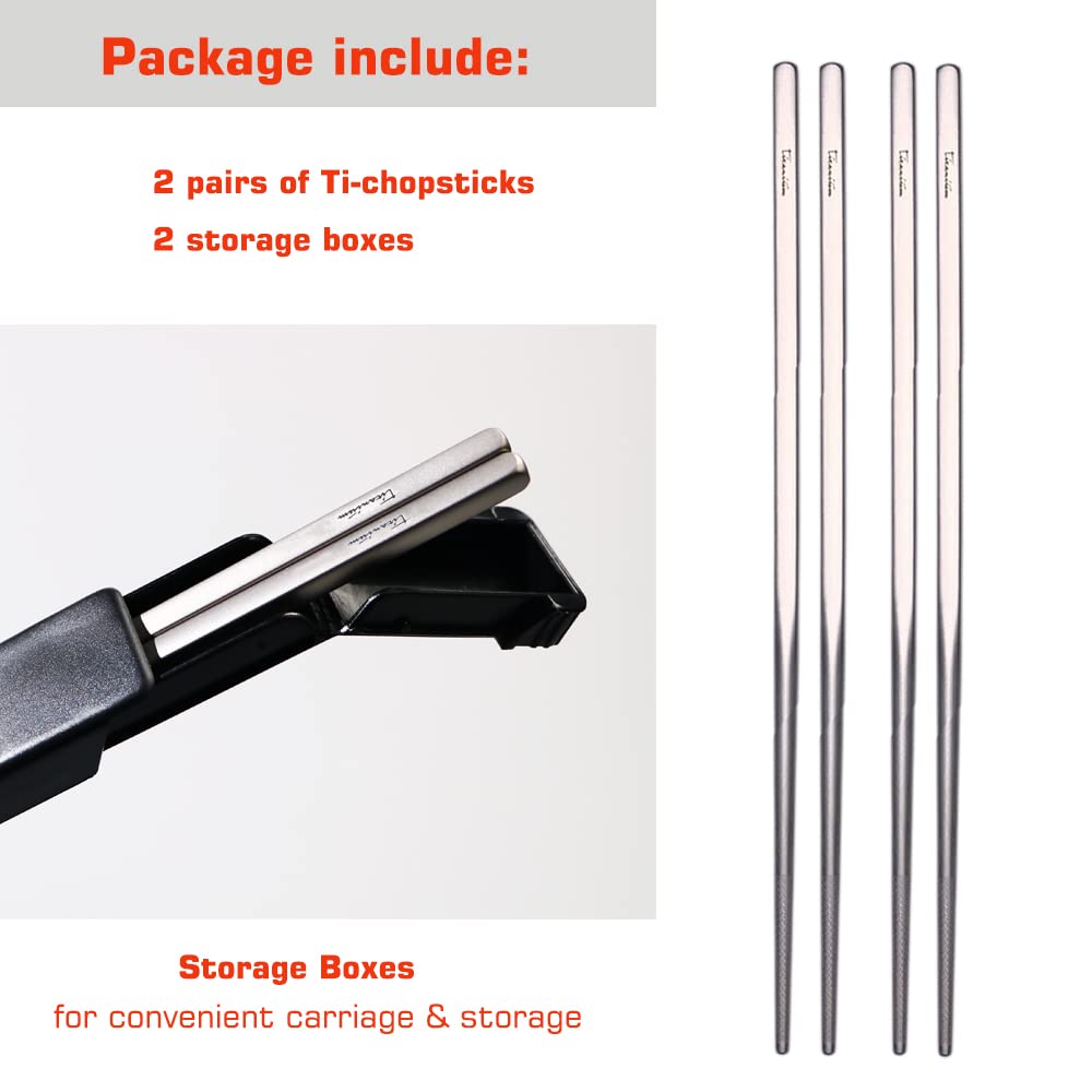 Titanium Chopsticks with Case, XBD Gears 2 Pairs of 9 Inches Square Chopstick Set Dishwasher Safe Reusable for Home & Travel (2-Pair Chopsticks) — Amazon image 2