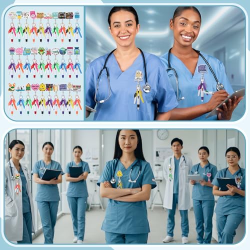 Geyoga 180 Pcs Funny CNA Week Badge Reel Pens Mini Highlighter Pens Bulk for Nursing Appreciation Gift Retractable Badge Reel Pen Neon Marker LED Keychain Ring Clip for CNA Week Nurses Gift by Geyoga - Image 5