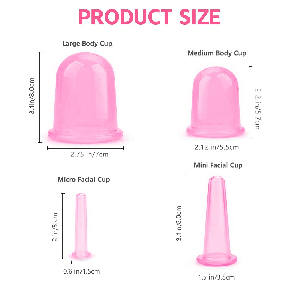 Set di coppettazione in silicone anticellulite, ventose, per massaggi facciali, corpo e viso (rosa)