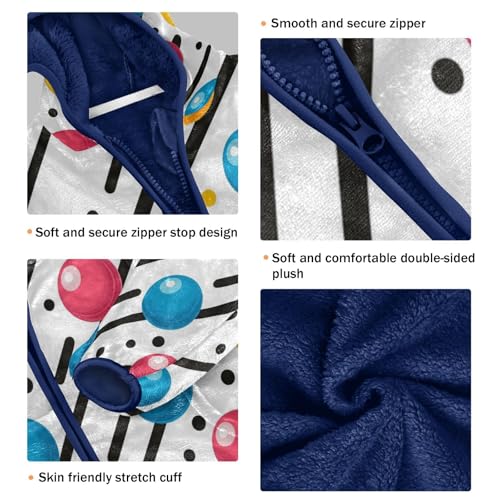 Colorful Balls on Stripes Toddler Fleece Jacket Girl Boys Hooded Fleece Jacket Coat Warm Outwear Zip-up 3-10T3