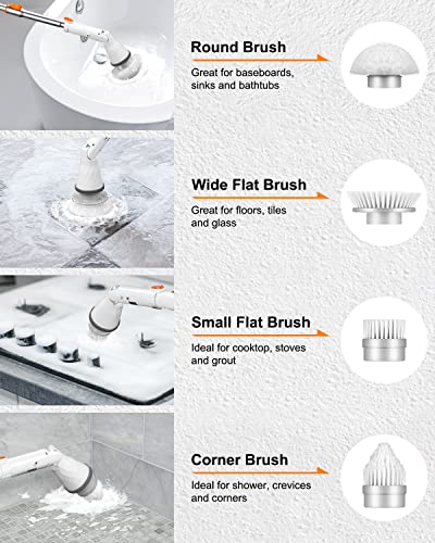Electric Spin Scrubber - Genew Bathroom Scrubber Electric, Electric Cleaning Brush With 4 Replaceable Brush Heads & Adjustable Extension Handle, Shower Scrubber For Tub, Tile, Floor #TOP4