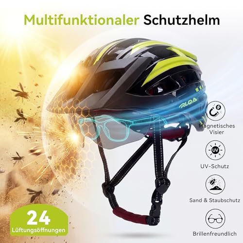 RLQA Fahrradhelm Herren Damen, MTB/Rennrad Helm mit Abnehmbarer Magnetischer Visier & Brille, Radhelm mit 24 Luftungsschlitzea… – Ansicht 4
