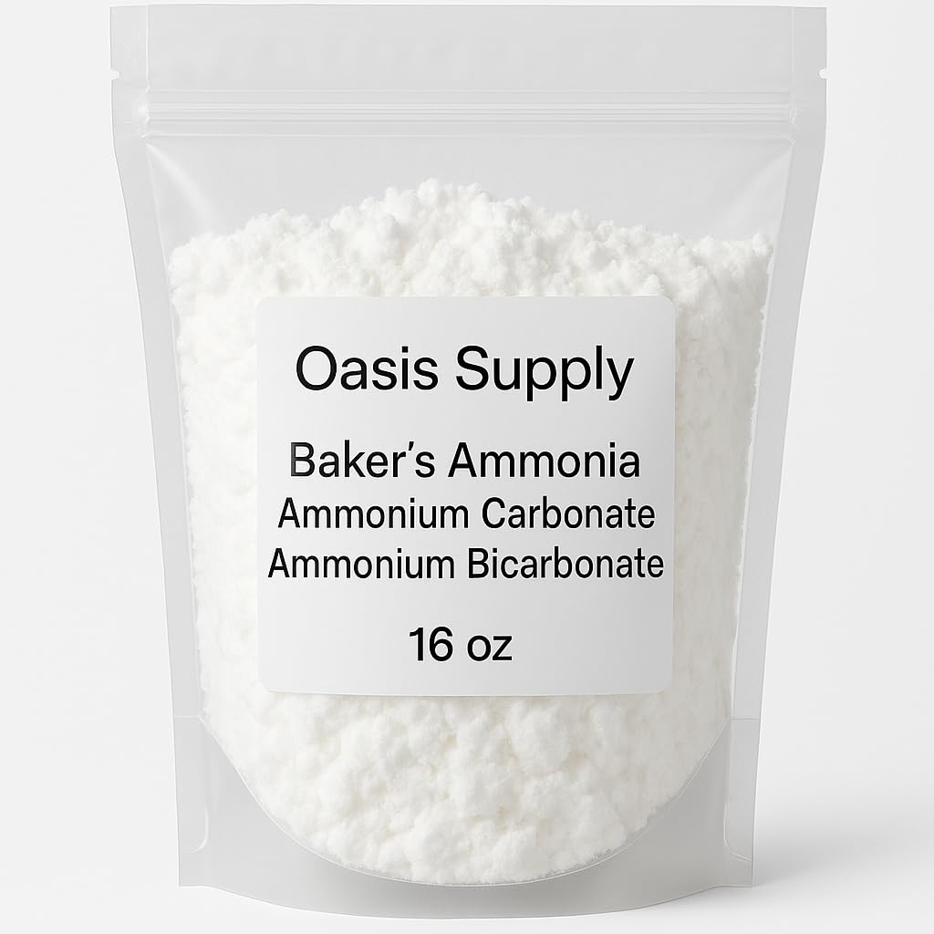 Oasis Supply Baker’s Ammonia – Food Grade Ammonium Carbonate (Hartshorn) – Traditional Leavening Agent for Old-World Baking, Extra Crisp Cookies & Crackers, Double-Sealed Pouch – 16 oz