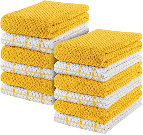 Utopia Towels - 12er Pack Geschirrtücher Küchentücher, 38 x 64 cm Baumwolle Geschirrtüch – Maschinenwaschbar (Gelb und Weiß)