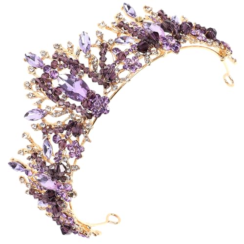 CALLARON Couronne de Mariage en Alliage de Zinc et Cristal pour Femme, Légère et Chic, Accessoire Cheveux Violet pour Mariage et Occasions Spéciales