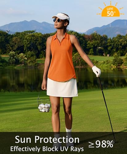 Image of PINSPARK Womens Golf Shirt UPF 50+ Sleeveless Collared Shirts Quick Dry Tennis Polo V-Neck Racerback Athletic Workout Tank