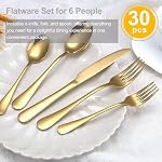 Gold Silverware Set, Mirror Polishing 30-Piece Stainless Steel Flatware Set,Kitchen Utensil Set Service for 6,Tableware Cutlery Set for Home and Restaurant with Gift Box