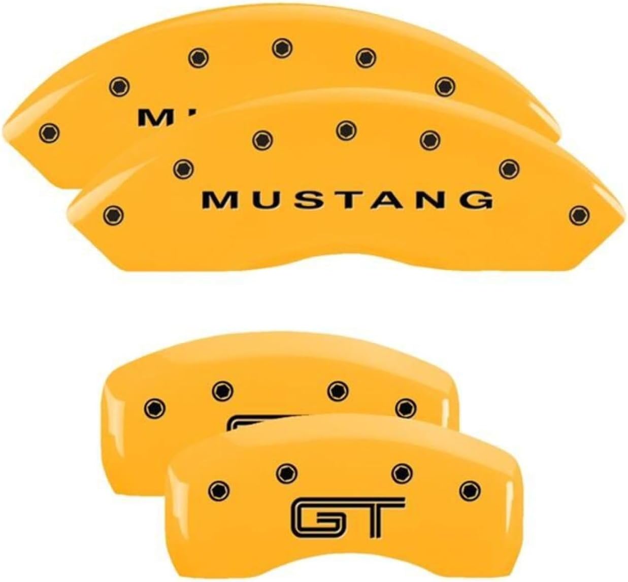 MGP Caliper Covers 10197SMG2YL Caliper Cover (Yellow Powder Coat Finish, Engraved Front: Mustang - Engraved Rear: S197/GT, Black Characters, Set of 4)