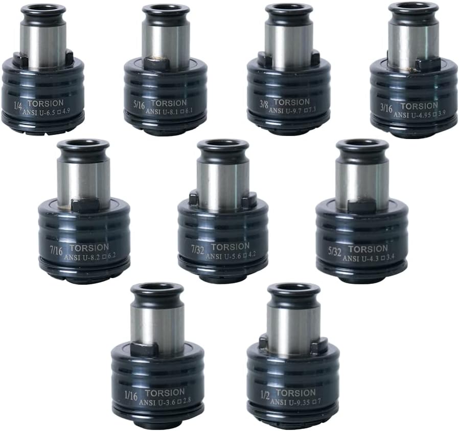 US Stock GT12 ANSI Collets-1/8", 5/32", 3/16", 7/32", 1/4", 5/16", 3/8", 7/16", 1/2" Tap Torque Collet 9PCS fits M16R Electric Tapping Machine