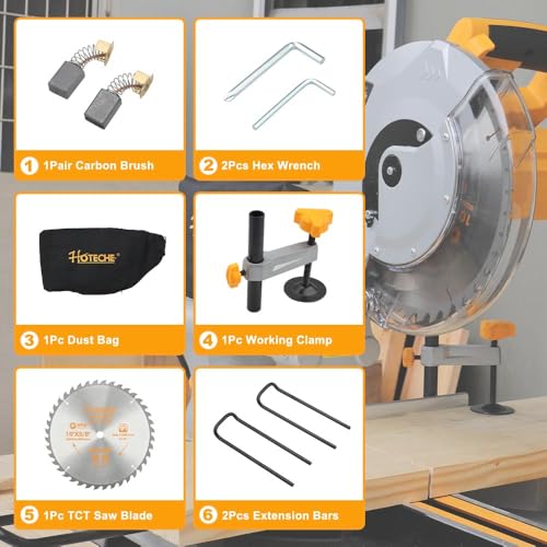 Hoteche 10-Inch Sliding Compound Miter Saw 15-Amp Single Bevel Power Chop Saw with Laser Guide for Wood and Metal Working thumbnail 6