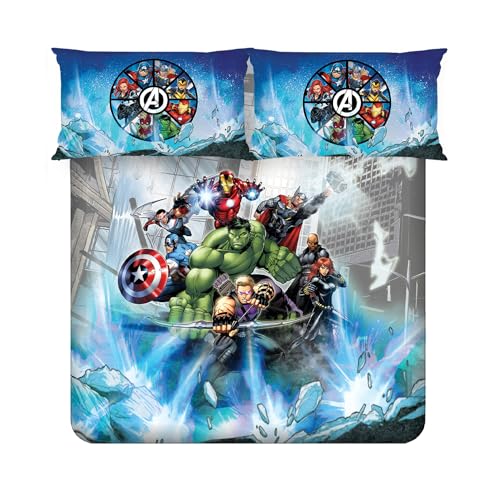 Image of Sassoon Marvel Avengers (Blue) Digital Printed 100% Cotton Bedsheet with 2 Pillow Covers in 300TC