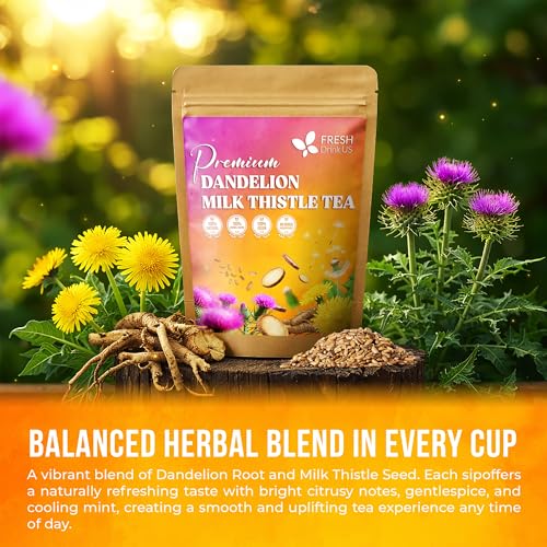 Image of FreshDrinkUS, Premium Dandelion Milk Thistle Herbal Tea | 75 Tea Bags | Herbal Blend with Dandelion Root & Milk Thistle Seed - Clean Plant-Based Daily Tea, Naturally Caffeine Free. Sugar Free. Vegan