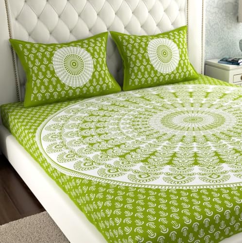 Image of UNIBLISS 100% Cotton Rajasthani Jaipuri Traditional Floral King Size Double Bed Bedsheet with 2 Pillow Covers - (Multicolor Bedsheets010)