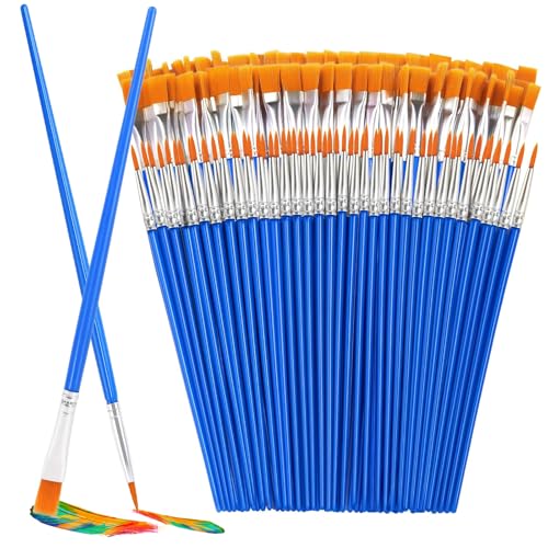 Small Paint Brushes Bulk 120 Pcs - Flat & Round Tip for Acrylic Watercolor Canvas Face Painting, Kids Classroom Art Supplies & Touch Up Kits