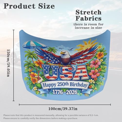 Image of 251 Years American Flag Eagle Hibiscus Pattern Car Hood Cover Polyester Car Bonnet Banner Engine Cover Decoration, Automotive Hood Covers Suitable for SUV Van Pickup