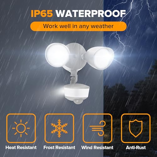 Image of LUTEC 34W 3700 Lumen LED Security Light Motion Sensor Outdoor Lights with Night Light, 5000K Daylight, IP65 Waterproof, Dusk to Dawn, Hardwired Motion Detector Flood Light for Garage, Yard-White