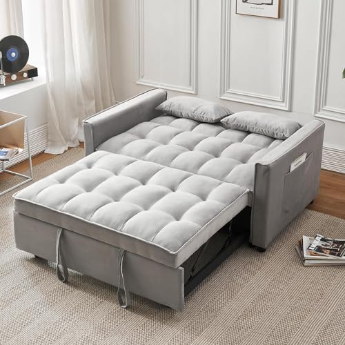 Fenfshe F-SOFABED-GREY Convertible Sleeper Sofa Bed, Modern Velvet 3-In-1 Futon Couch Pullout Bed thumb #2