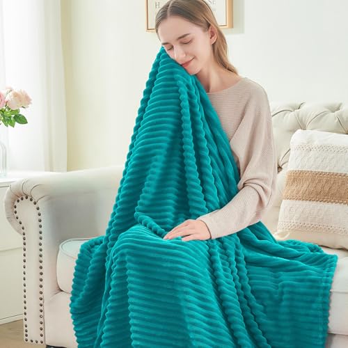 Image of BEDELITE Fleece Throw Blanket for Couch - 3D Ribbed Jacquard Soft and Warm Decorative Fuzzy Blanket - Cozy, Fluffy, Plush Lightweight Blue Throw Blankets for Bed, Sofa, 50x60 inches