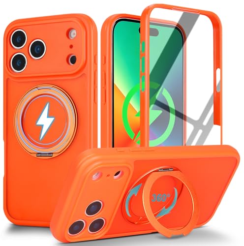 Image of for iPhone 17 Pro Max Case Compatible with MagSafe Full-Body Magnetic Phone Case with Built-in Tempered Glass Screen Protector& Stand for iPhone17 Pro Max Cover, Orange