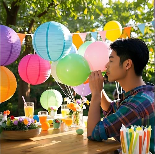 Image of Paper Lanterns Decorative 15pcs Pastel Colorful Theme Party Decorations for Birthday Party Baby Shower Graduation Anniversary Blue Pink Green Purple Yellow Room Hanging Decor