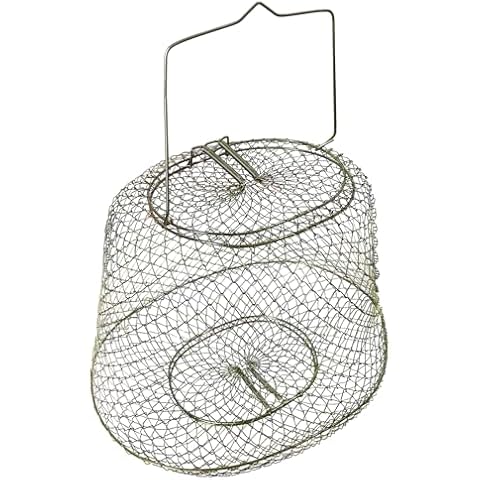 Upgraded Style Metal Rustproof Fish Basket, Collapsible Fshing Net Cage Fish Baskets for Live Fish Robust and Easy to Use Cover