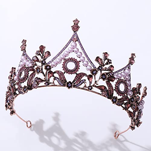 Corona de reina con rhinestone púrpura y acabado plateado de lujo