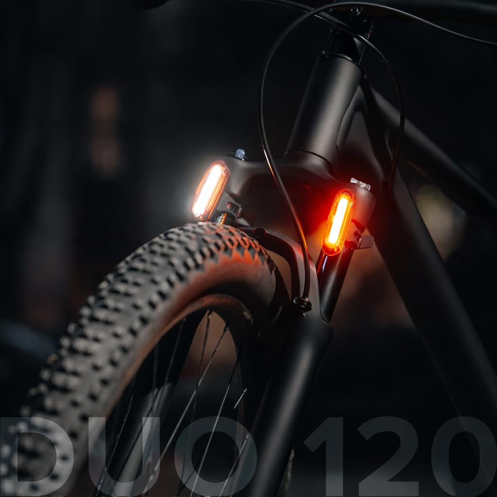 DUO-120 Lot de 2 Phares LED Clignotants Accessoires Vélo USB pour Vélo de Route, VTT, BMX (DUO-120 – Rouge/blanc)